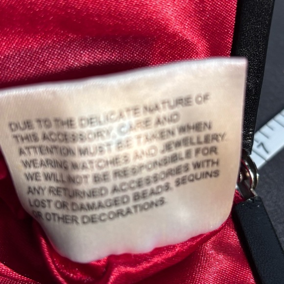 KAREN MILLEN Red Satin Beaded Coin Closure Women's Mini Fringed Bag - Picture 8 of 8